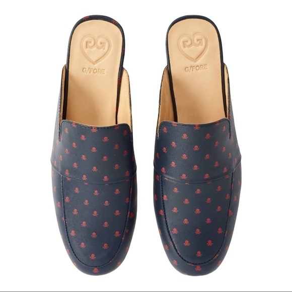 NEW G/FORE Navy Blue Skull Killer T's Leather Mules Size 7.5 - Picture 4 of 7